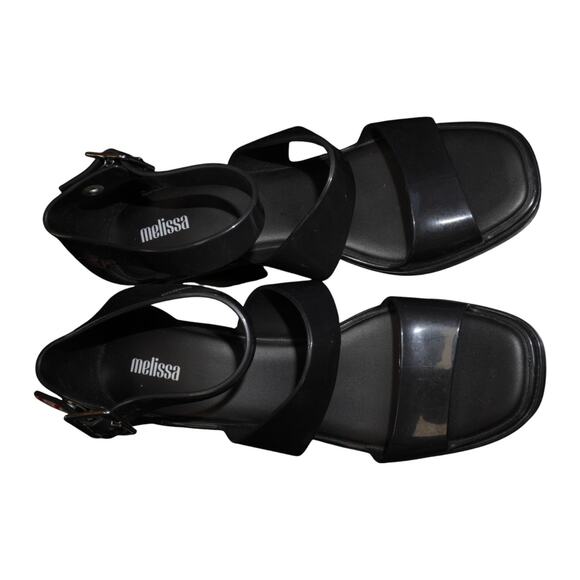 Melissa Black Jelly Block Heel Sandals Womens 9 Strappy PVC Platform Shoe - Picture 7 of 13